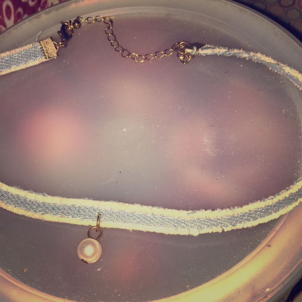 Denim Jean Choker With a small pearl